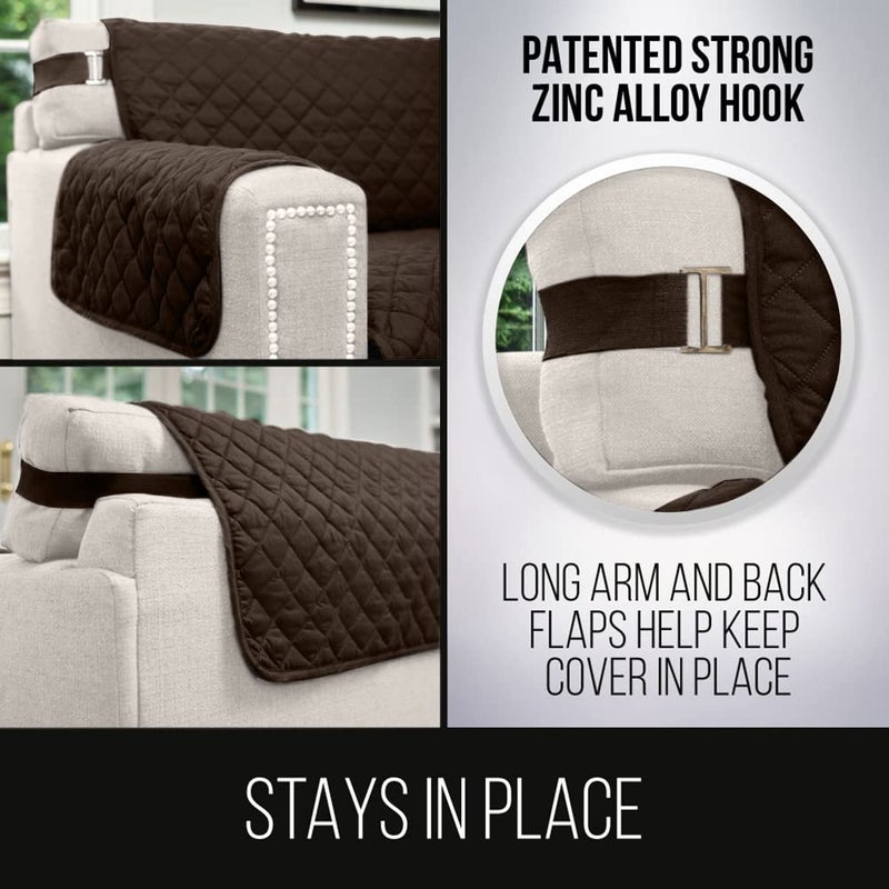 Sofa Shield Couch Slip Cover with Patented Strap, Cushion Protector, US Designed Reversible Stain and Dog Tear Resistant Slipcover, 62 inch Seat, Washable Covers for Dogs Pets, Chocolate Beige - Image 4